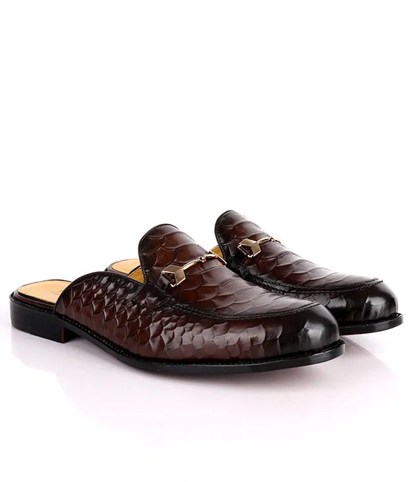 John Foster Croc Horsebit Mules|Brown