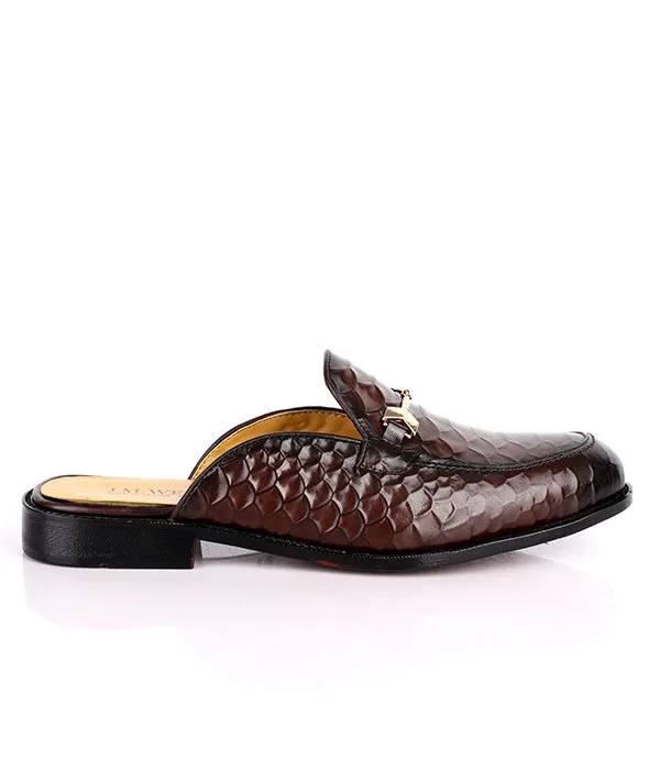 John Foster Croc Horsebit Mules|Brown