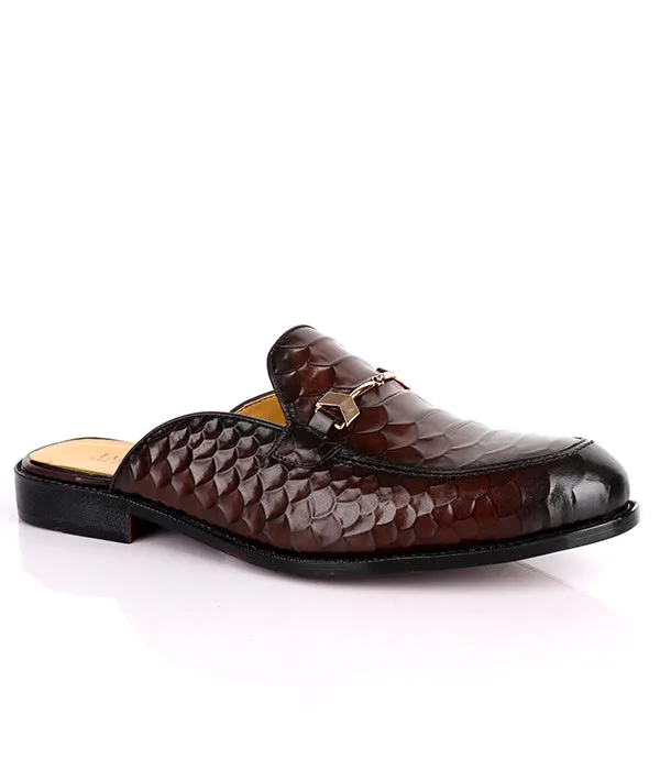 John Foster Croc Horsebit Mules|Brown