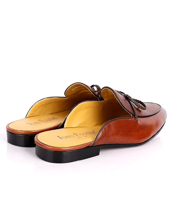 John Foster Dotted Bow Design Genuine Leather Mule|Brown