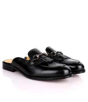 John Foster Kiltie Horsebit Black Calfskin Men's Mules