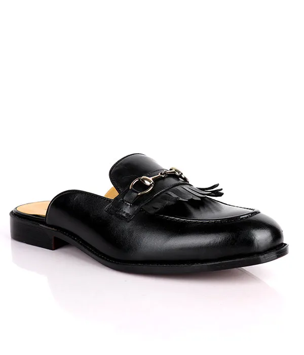 John Foster Kiltie Horsebit Black Calfskin Men's Mules