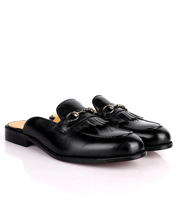 John Foster Kiltie Horsebit Black Calfskin Men's Mules