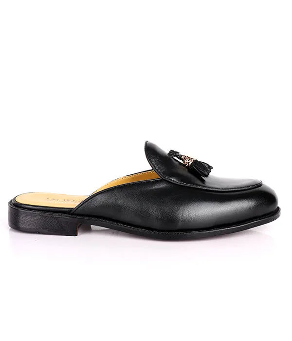 John Foster Men's Tassel Genuine Leather Mules|Black
