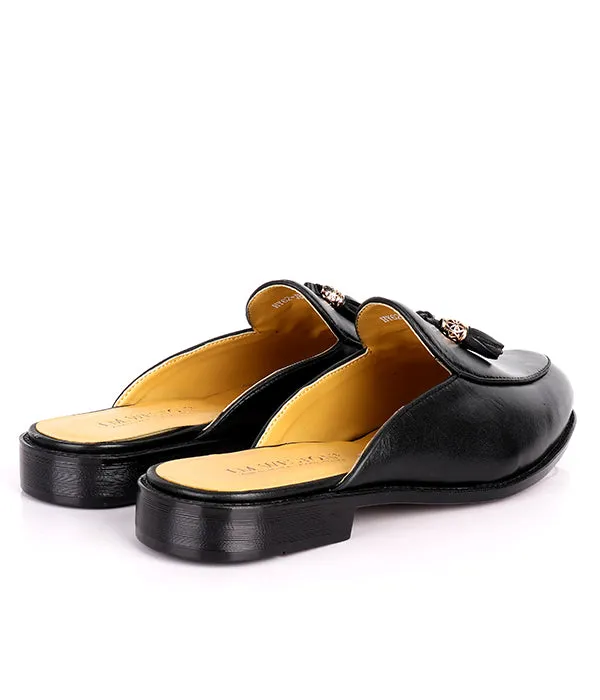 John Foster Men's Tassel Genuine Leather Mules|Black