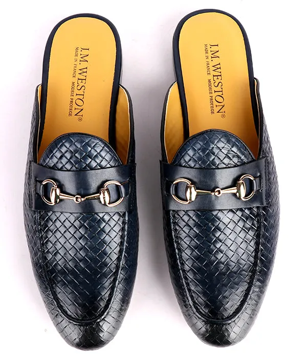 John Foster Woven Horsebit Leather Mules|Black
