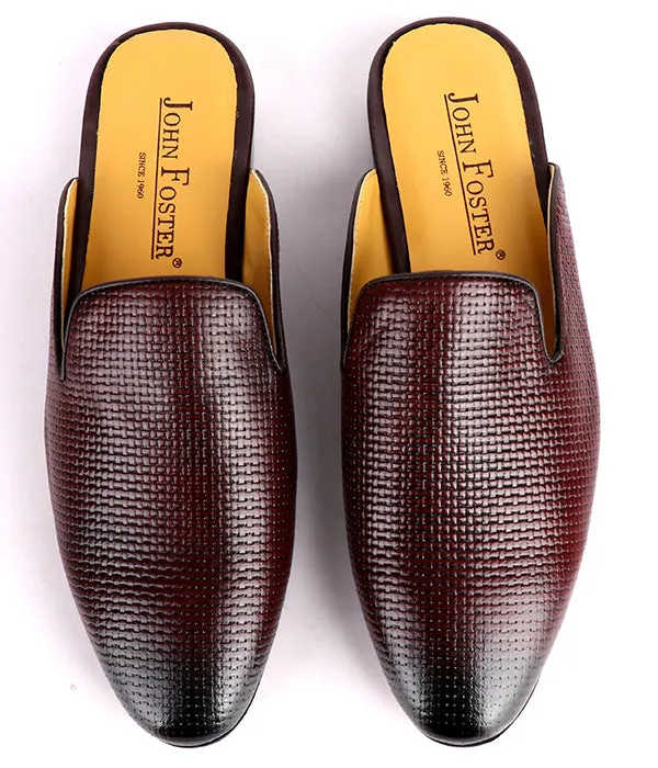 John Foster Woven Leather Mules|Coffee