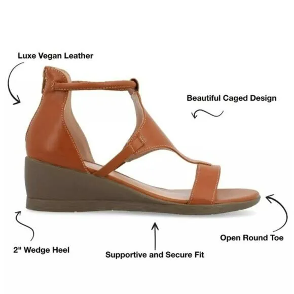 Journee Collection Trayle Sandal Wedge Brown 6.5 WIDE