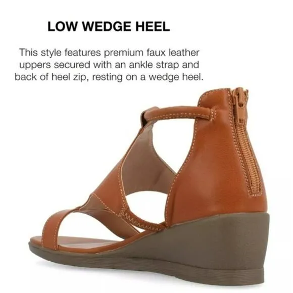 Journee Collection Trayle Sandal Wedge Brown 6.5 WIDE