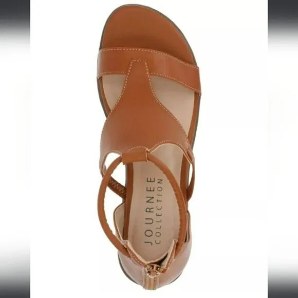 Journee Collection Trayle Sandal Wedge Brown 6.5 WIDE