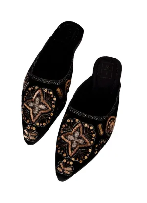 Juliette Black & Gold Mules