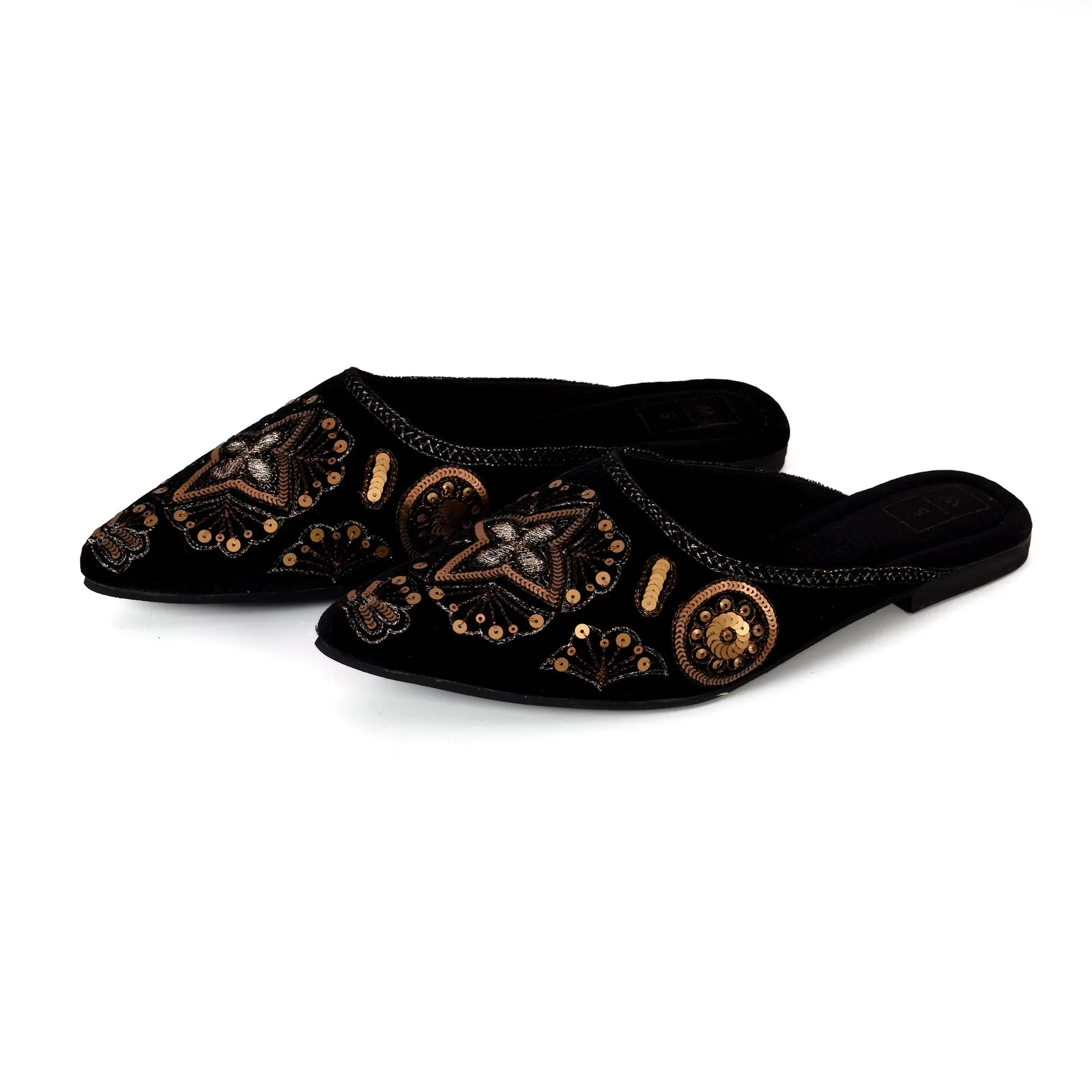 Juliette Black & Gold Mules