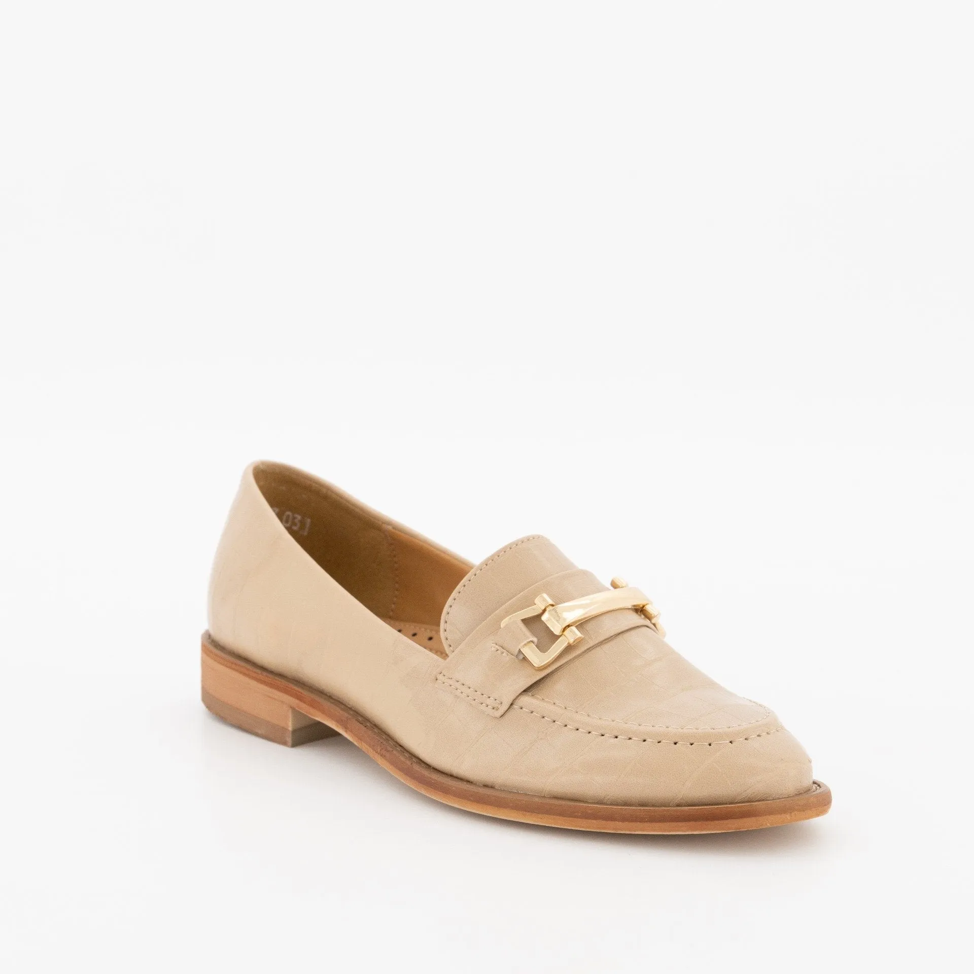 Ladies Built-Up Loafer With Metal Bar-Beige