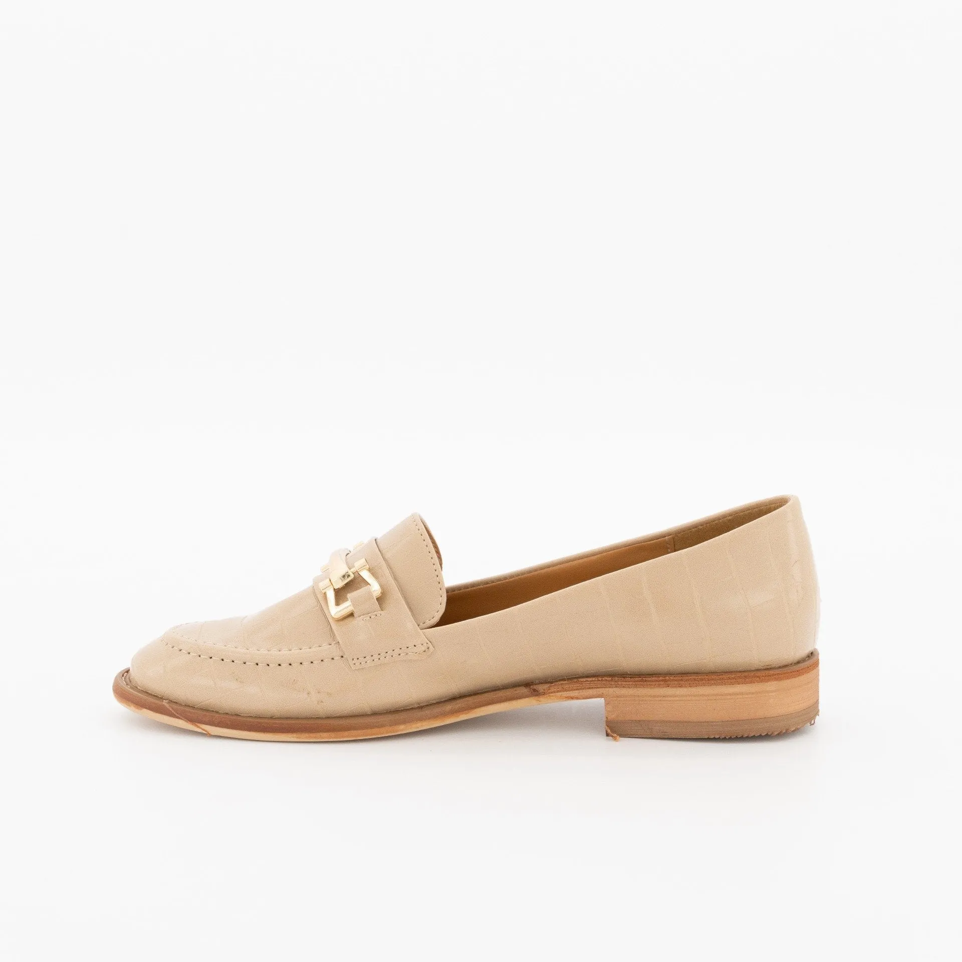 Ladies Built-Up Loafer With Metal Bar-Beige