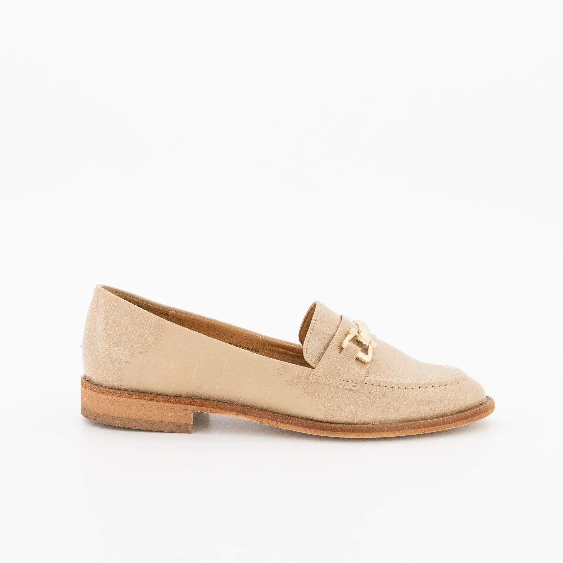 Ladies Built-Up Loafer With Metal Bar-Beige