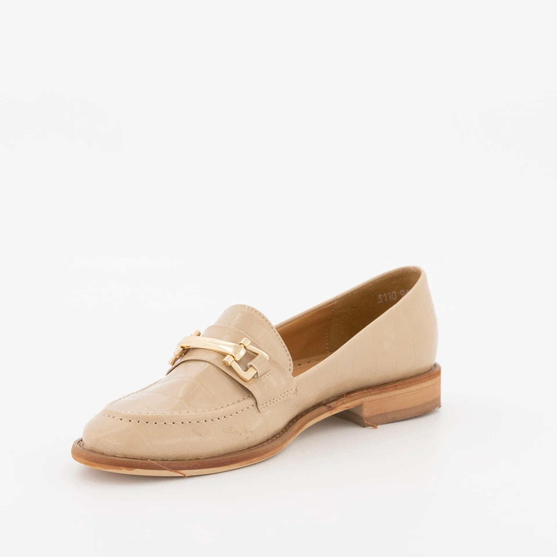 Ladies Built-Up Loafer With Metal Bar-Beige