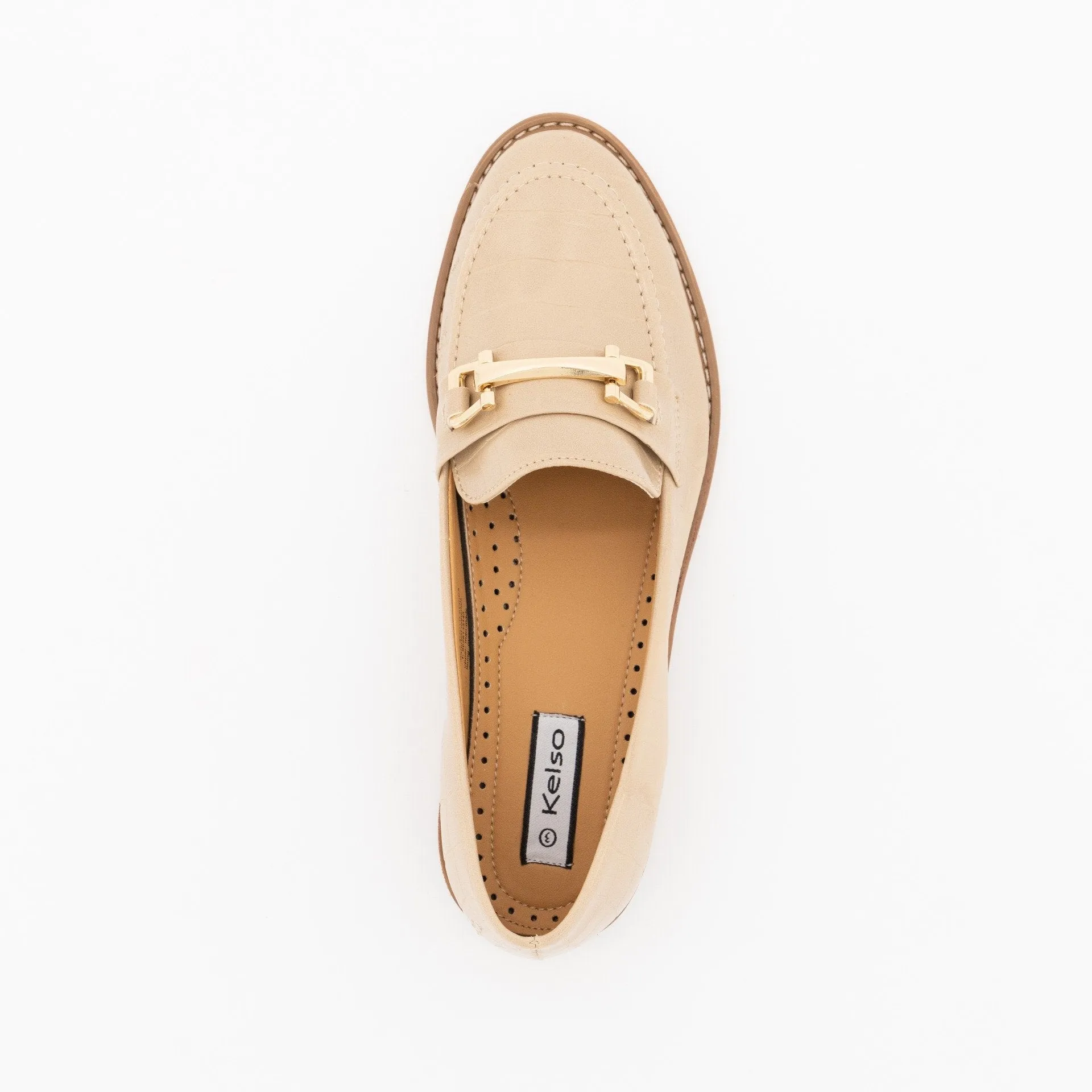 Ladies Built-Up Loafer With Metal Bar-Beige