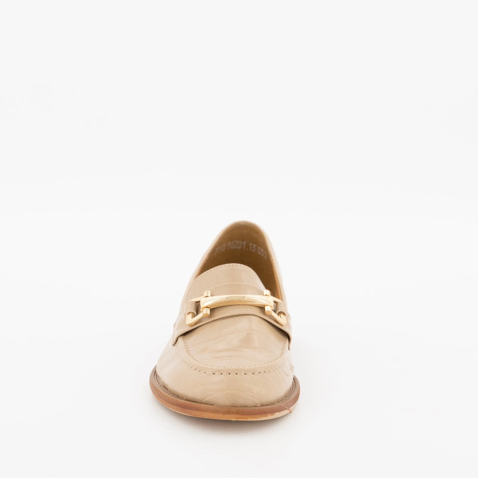 Ladies Built-Up Loafer With Metal Bar-Beige