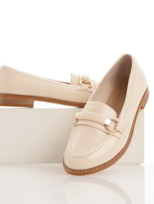 Ladies Covered Metal Bar Loafer - Beige