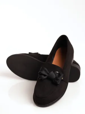 Ladies Loafer With Petersham Bow - Black