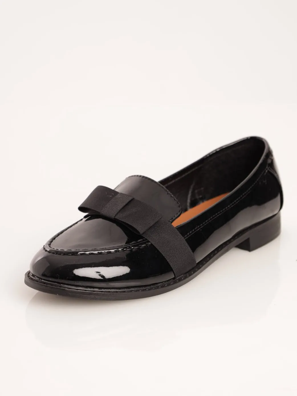 Ladies Loafer With Petersham Bow Overlay - Black
