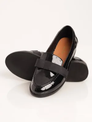 Ladies Loafer With Petersham Bow Overlay - Black