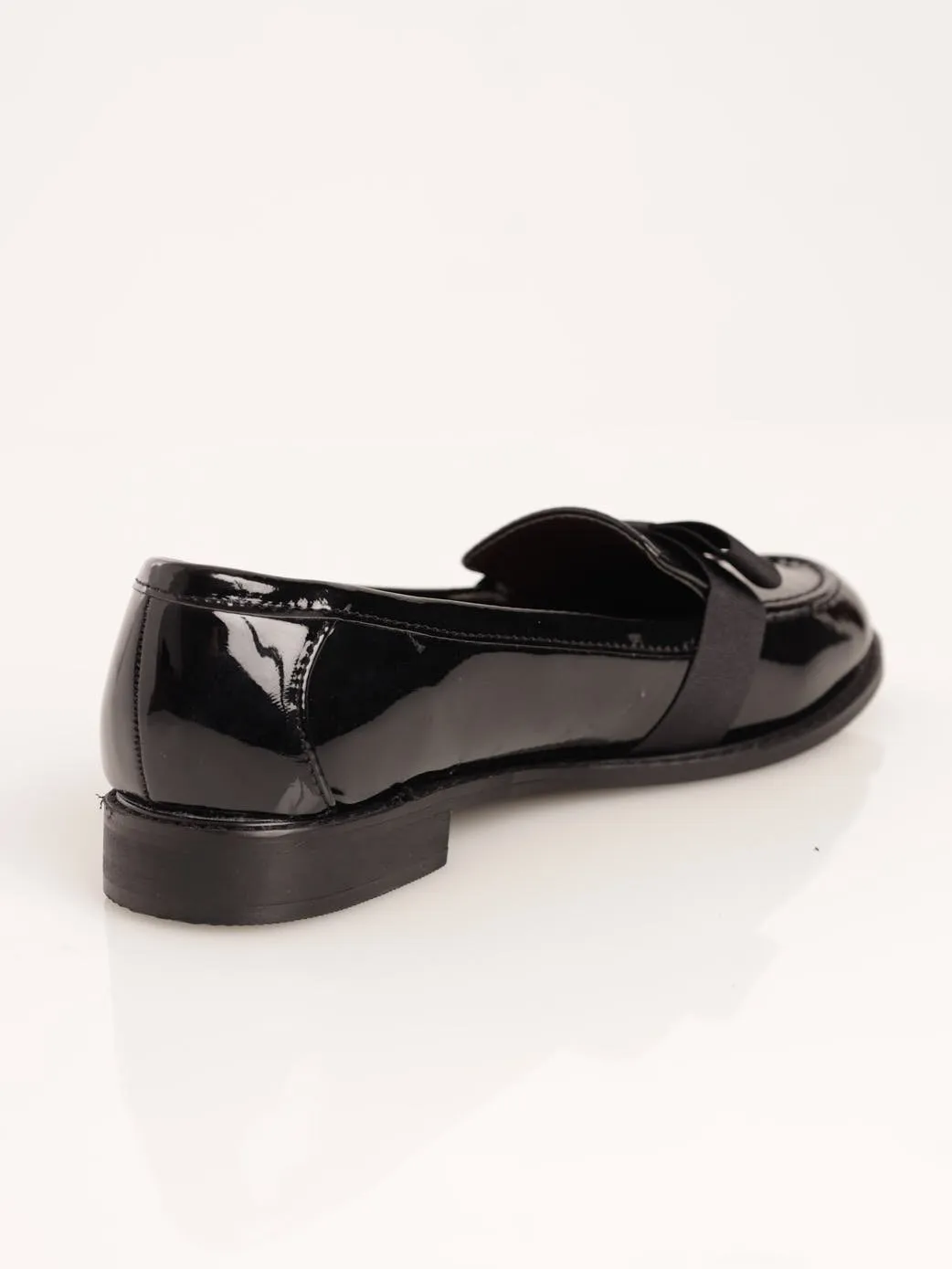 Ladies Loafer With Petersham Bow Overlay - Black