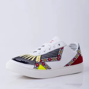 Ladies Low Top Multi Colour Sneaker - White