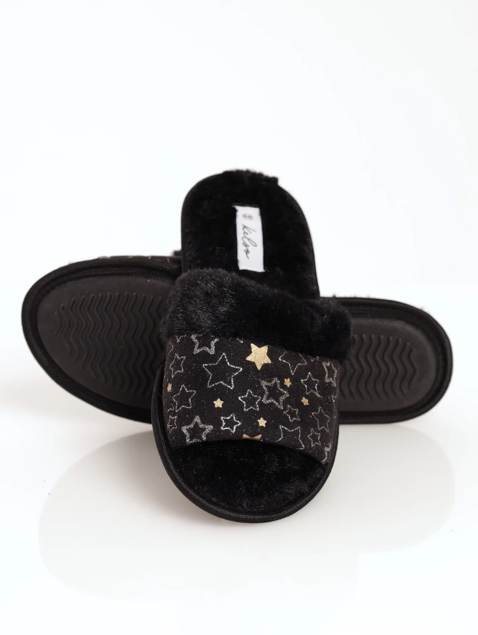 Ladies Open Toe Starry Slipper - Black