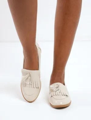 Ladies Patent Structured Loafer - Oatmeal