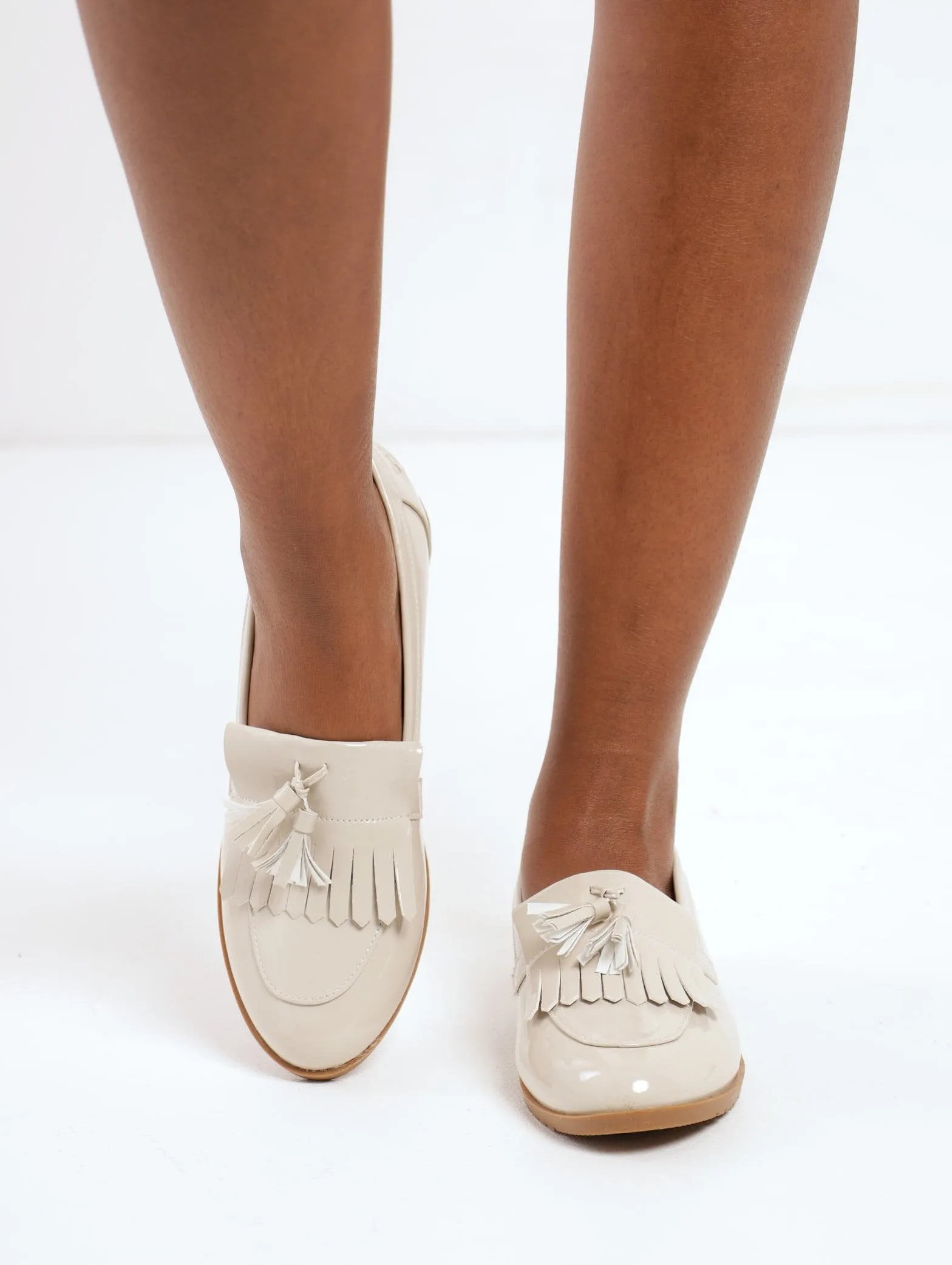 Ladies Patent Structured Loafer - Oatmeal