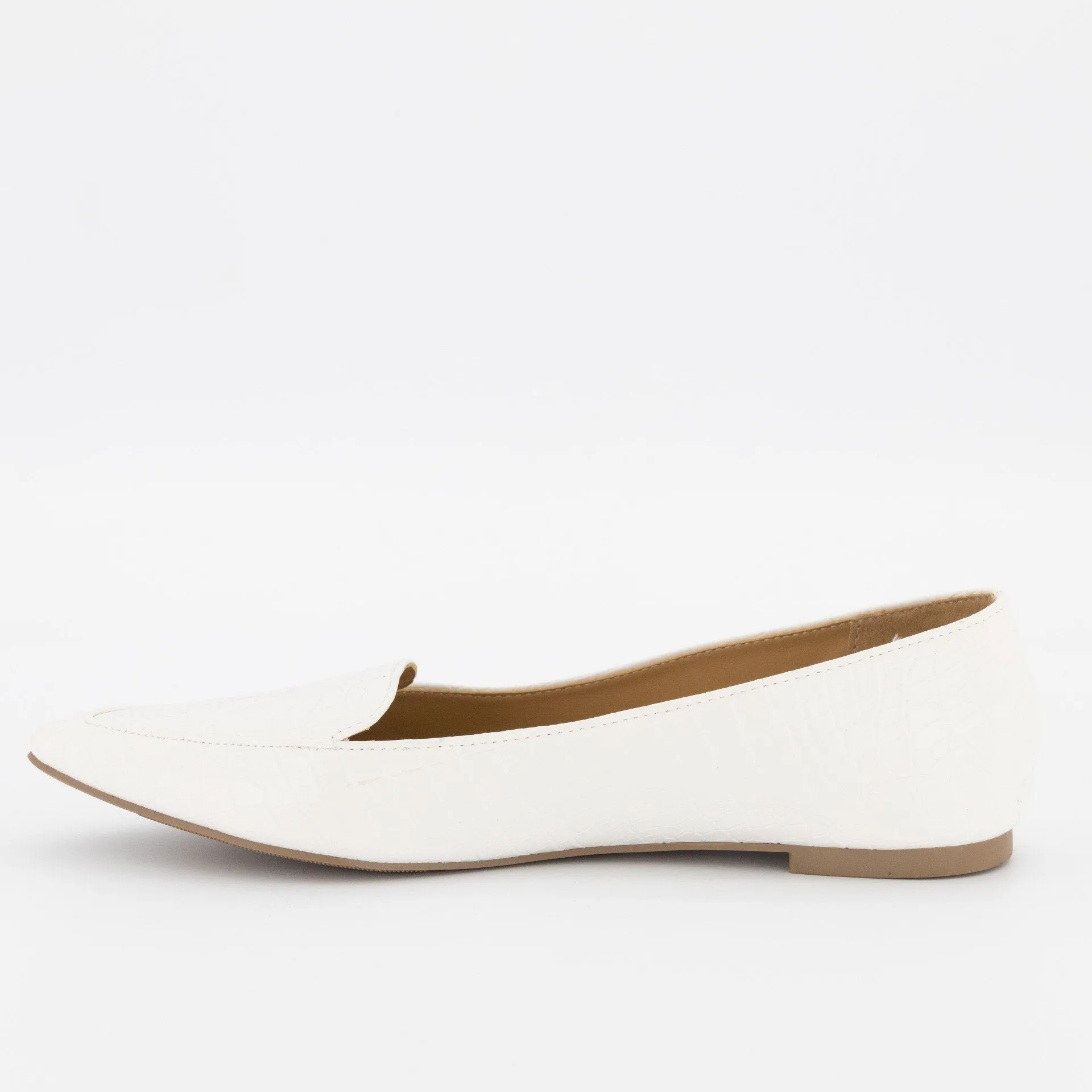Ladies-Pointed Embossed Loafer - White