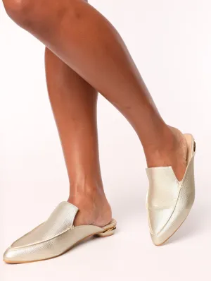 Ladies Pointed Push-In Gold Heel Loafer