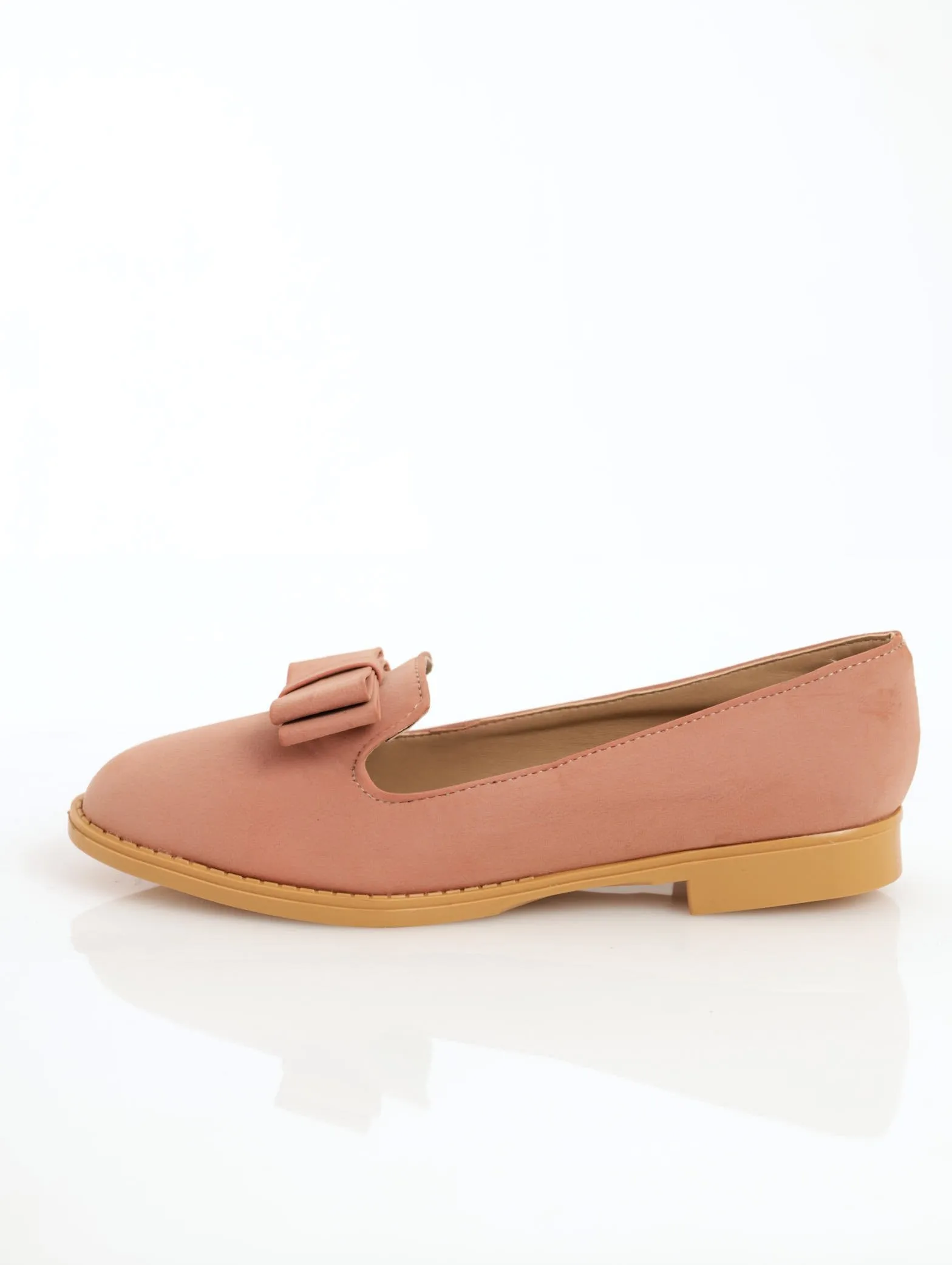 Ladies PU Double Flat Bow Loafer - Mink