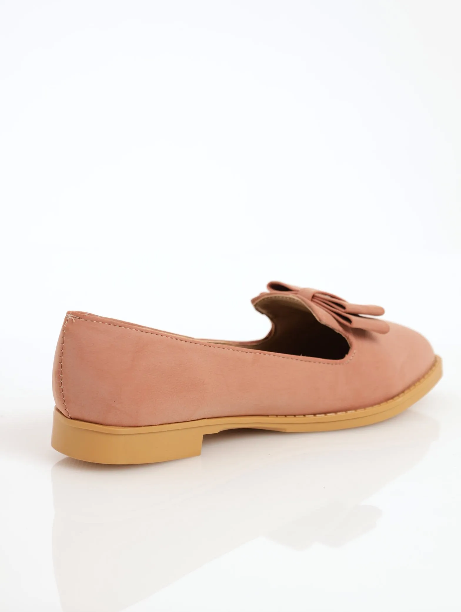 Ladies PU Double Flat Bow Loafer - Mink