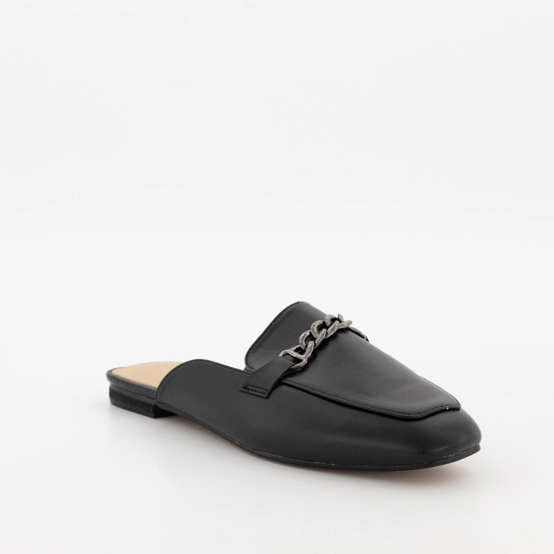 Ladies Push-In Loafer With Chain Detail - Black