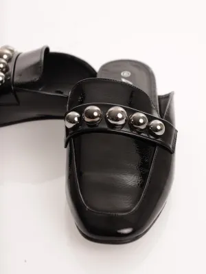 Ladies Push-In Sqaure Toe Loafer - Black