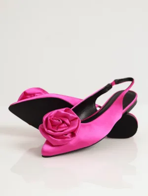 Ladies Rose Trim Pointy Slingback Shoe - Cerise