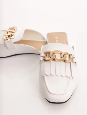 Ladies Square Toe Push-In Loafer - White