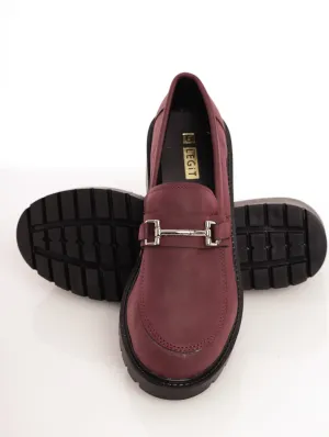 Ladies Trimmed Chunky Loafer - Burgundy