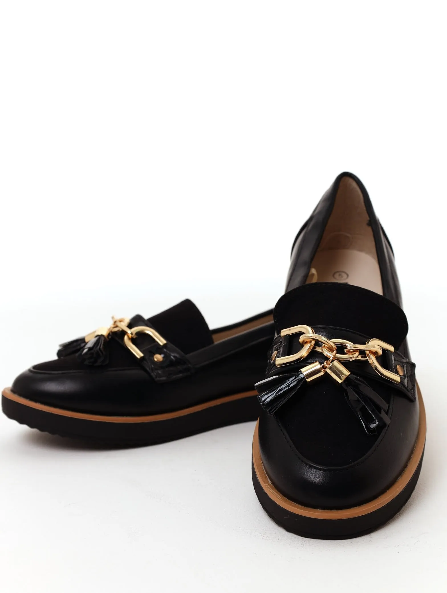 Ladies Two Toned Outsole Tassel Loafer - Black