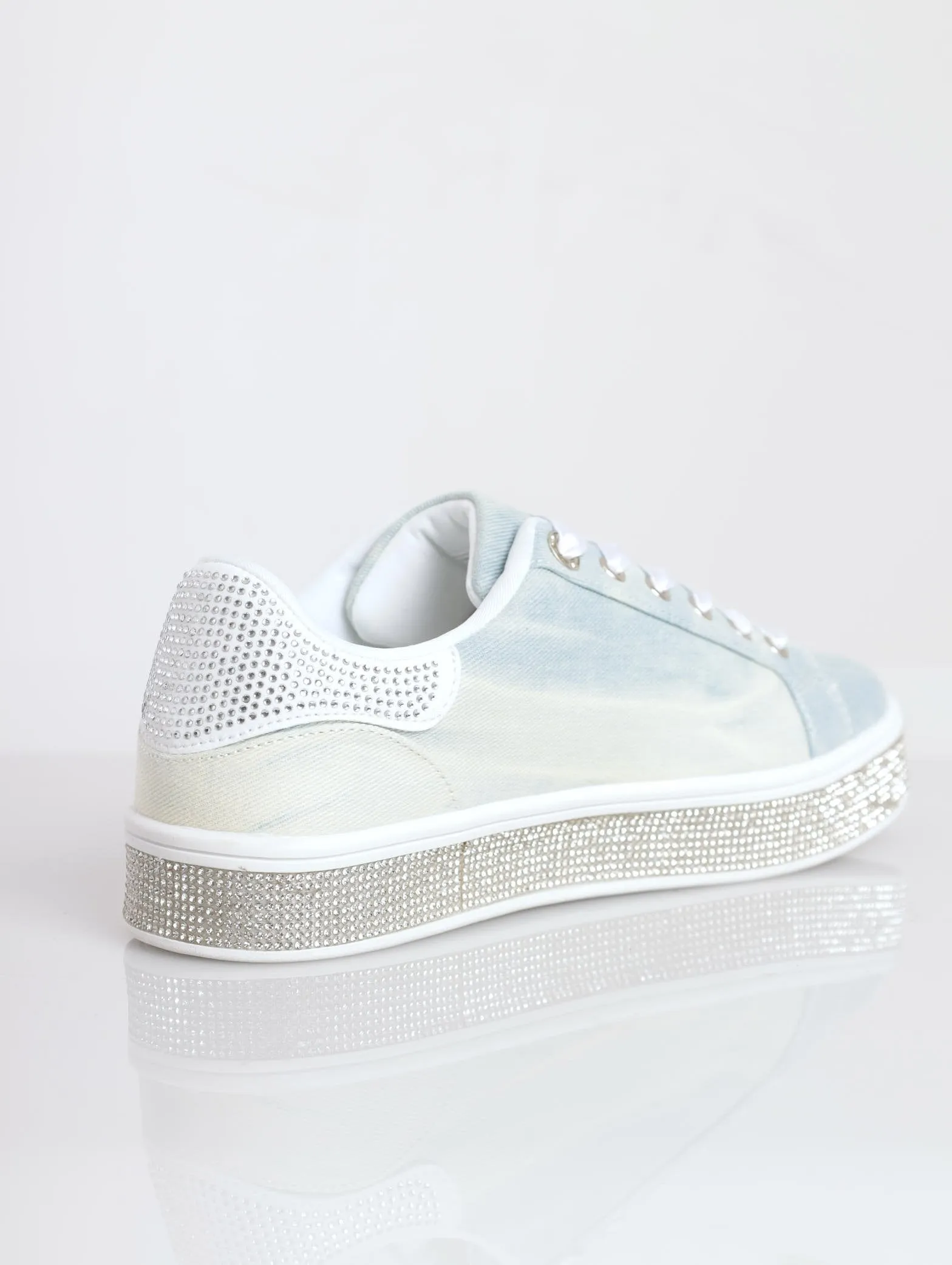 Ladies Washed Out Bling Sole Sneaker - Marble Wash Light