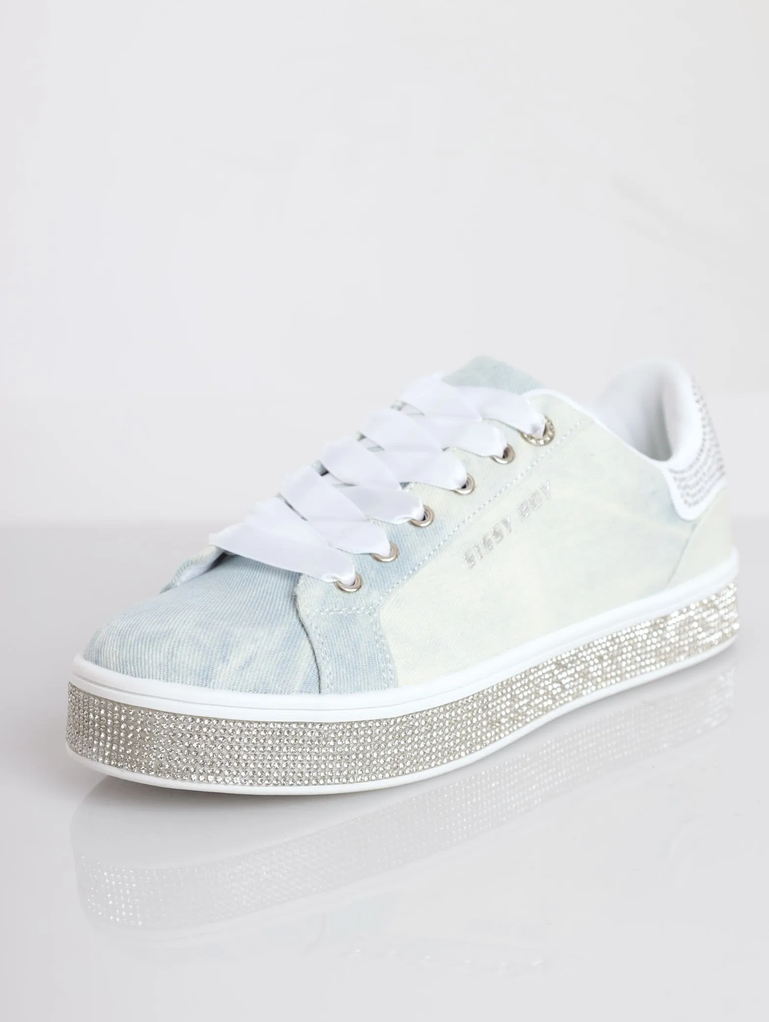 Ladies Washed Out Bling Sole Sneaker - Marble Wash Light