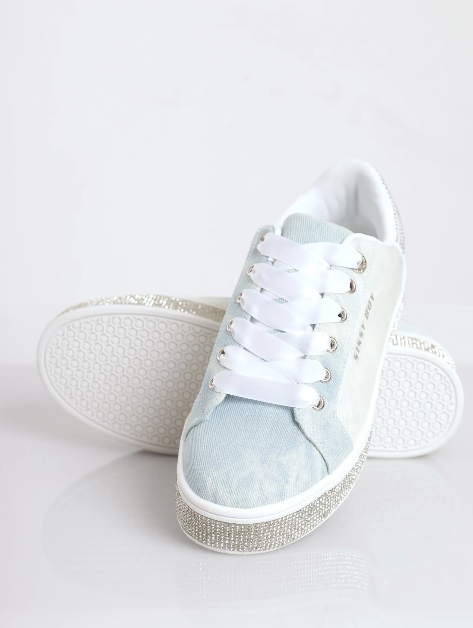 Ladies Washed Out Bling Sole Sneaker - Marble Wash Light