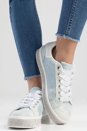 Ladies Washed Out Bling Sole Sneaker - Marble Wash Light