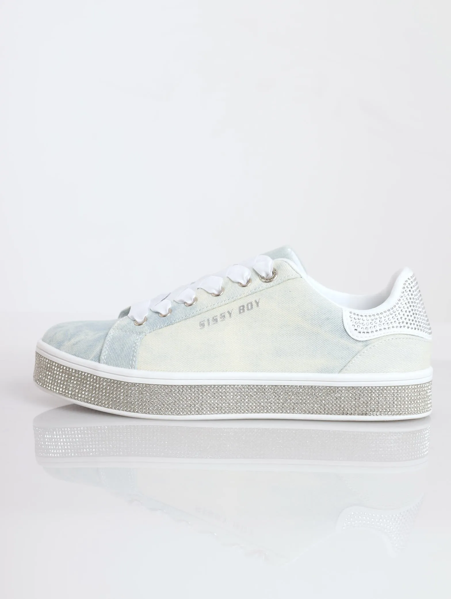 Ladies Washed Out Bling Sole Sneaker - Marble Wash Light