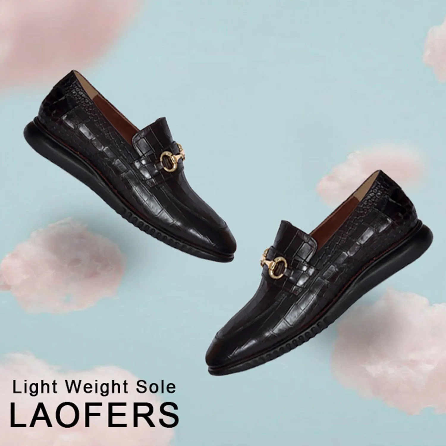 Light-Weight Loafer in Croco Textured Dark Brown Leather