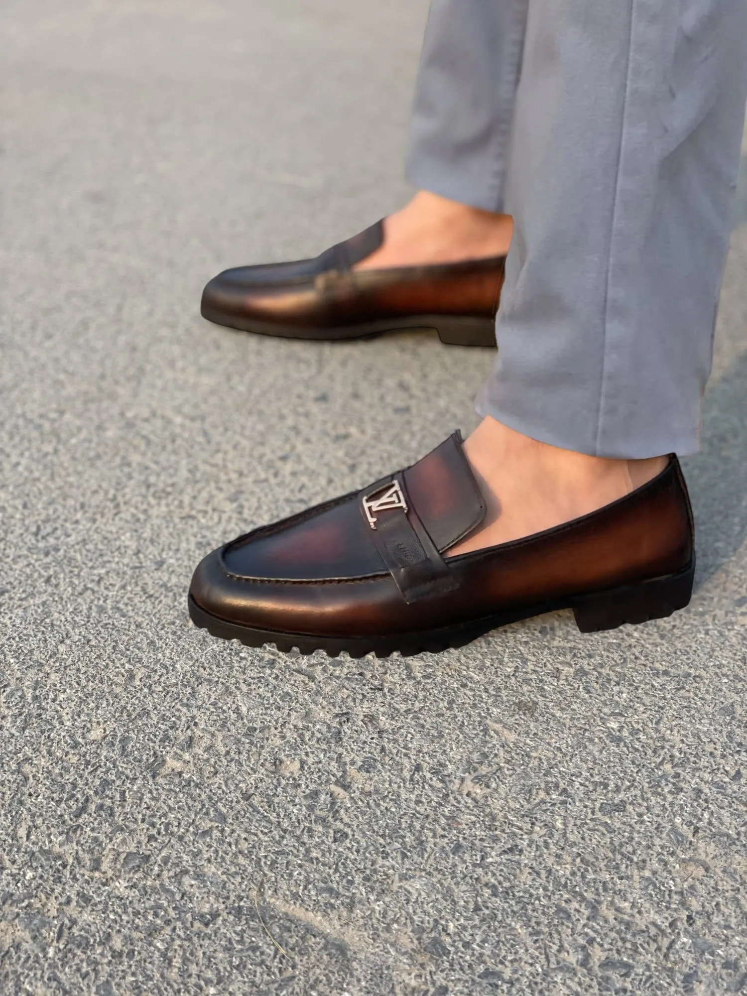 LS Pure Leather Handmade Oxblood Chunky Loafers LS-859