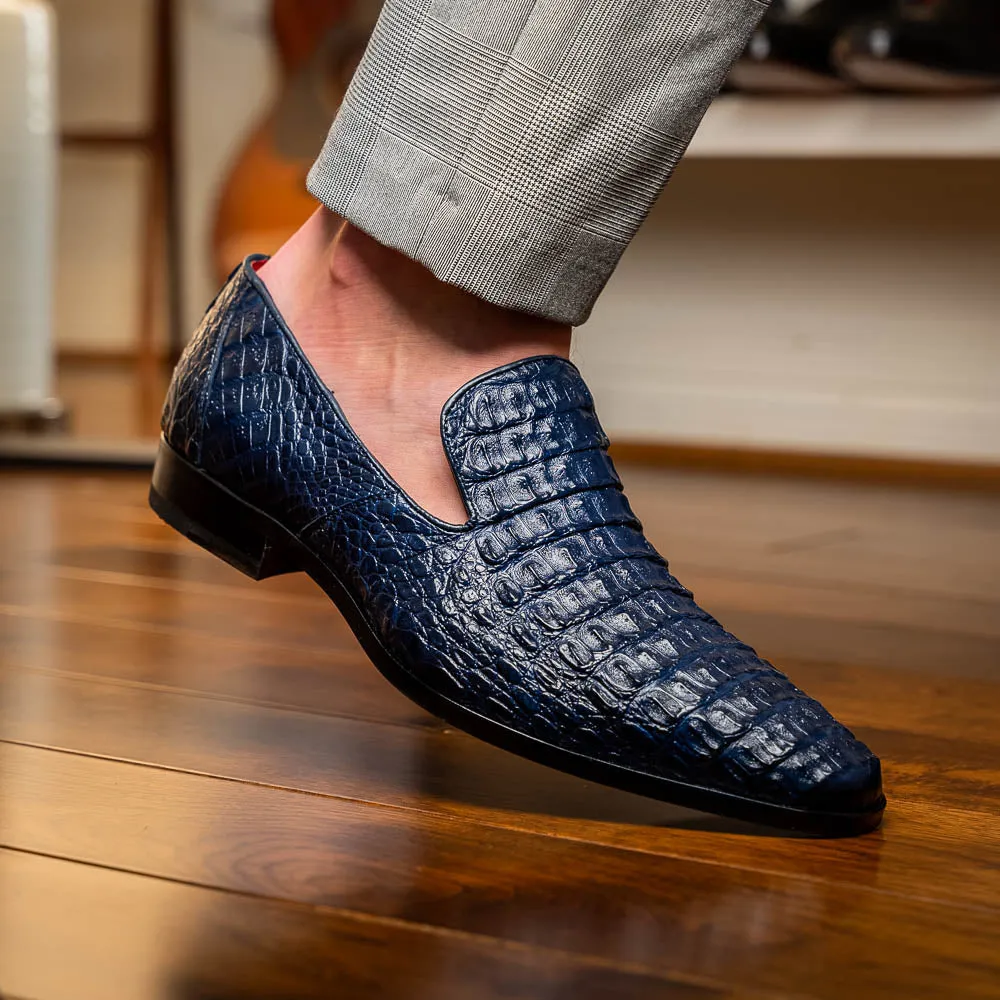 Marco Di Milano Trento in Navy Caiman Crocodile Loafers