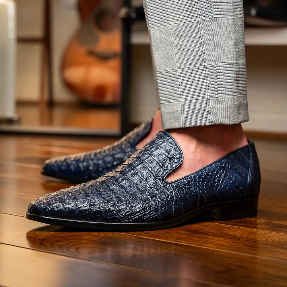 Marco Di Milano Trento in Navy Caiman Crocodile Loafers